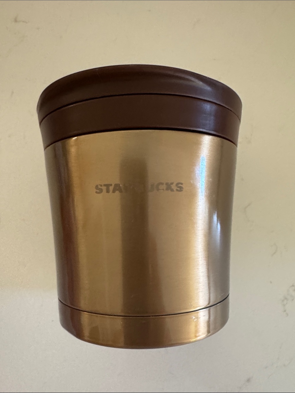 Starbucks Gold Travel thermal container with Brown Lid & Spoon 10oz